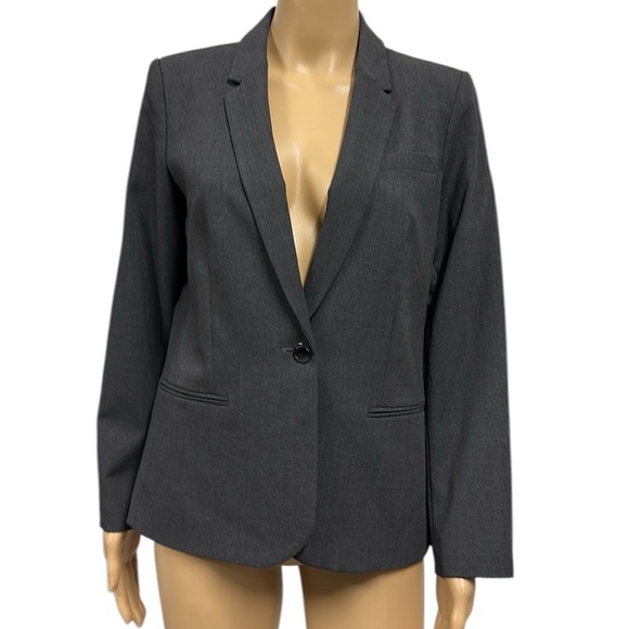 Calvin Klein Dark Gray 1 Button Front Blazer Jacket 3 Faux Pockets Womens 10P - Picture 1 of 13
